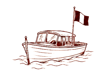 Classic wooden boat with French flag