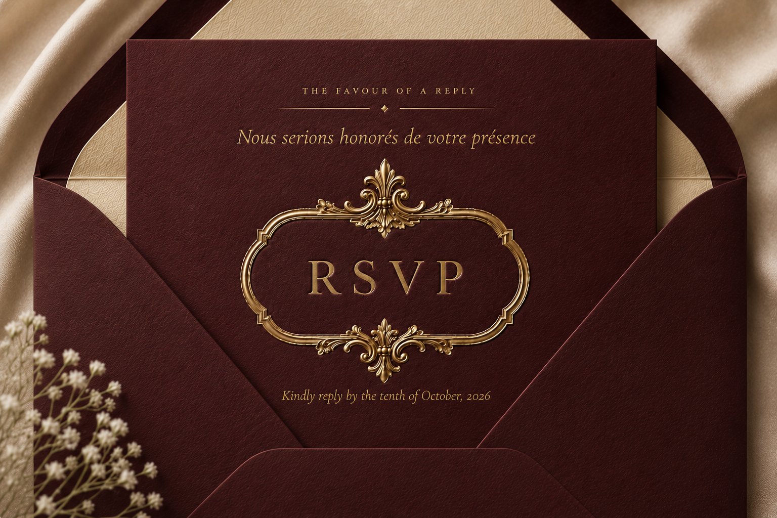 RSVP — Nous serions honorés de votre présence.